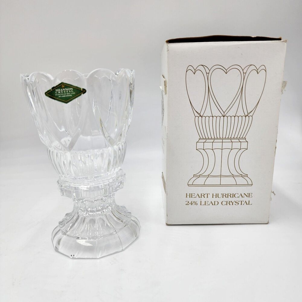 Vintage Shannon Hearts Hurricane Lamp 24% Lead Crystal Wedding Three Variations